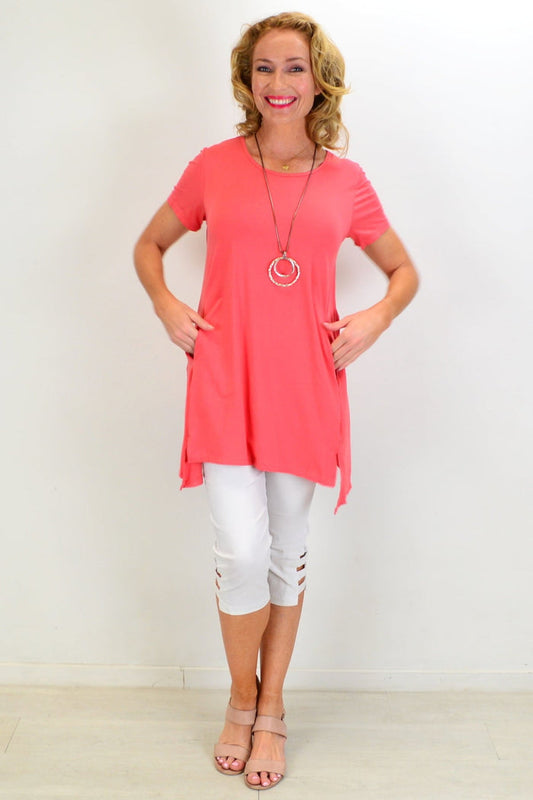 Apricot bamboo pocket tunic top from I Love Tunics, featuring a relaxed fit with side pockets and soft, breathable fabric.