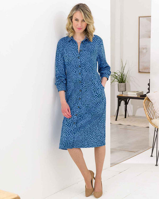 Arabella Long Sleeve Patterned Cotton Shirt Dress - Image 1 - The Classic Boutique