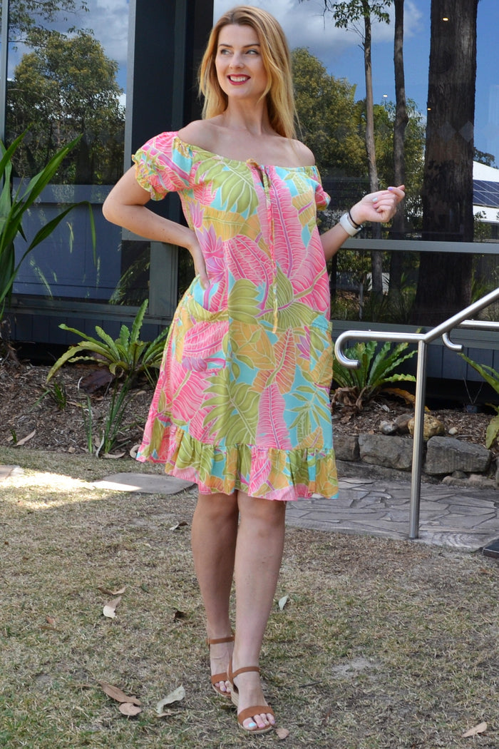 I Love Tunics Bahama Tunic Dress, lightweight fabric, relaxed fit, and tropical print, perfect for summer wear.