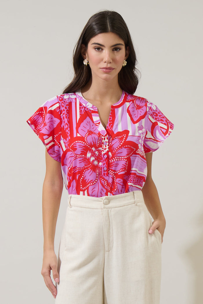 Barba Tropical Cass Flutter Sleeve Top