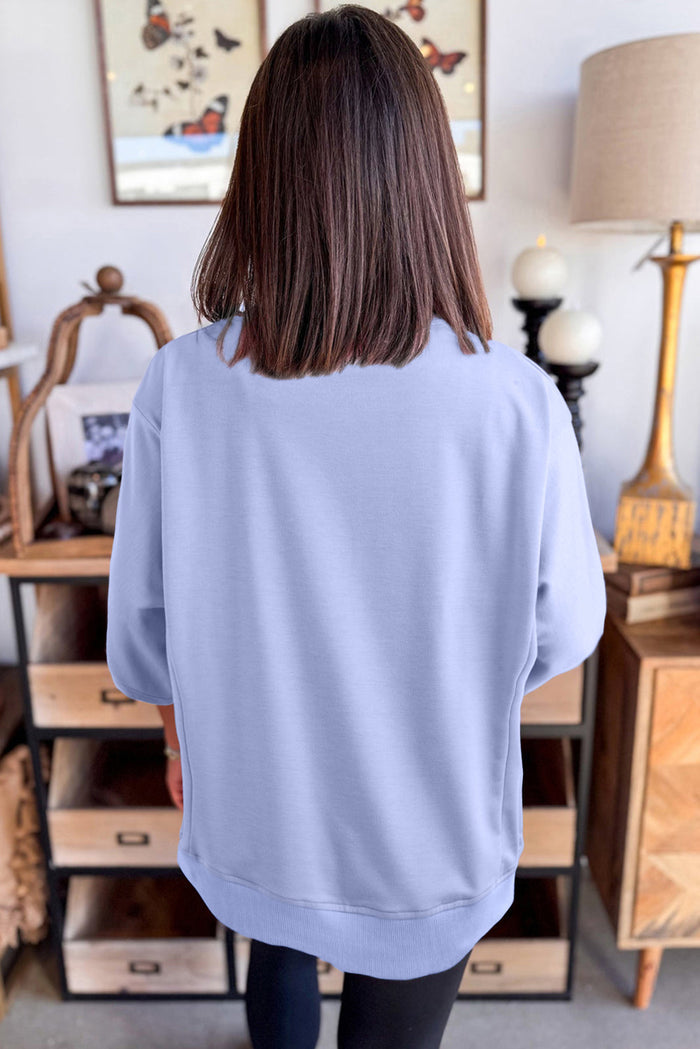 Beau Blue Floral Patch Half Sleeve Top - Tops/Tops & Tees