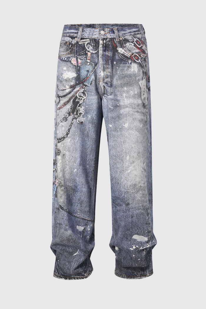 Birdie Print Barrel Jeans