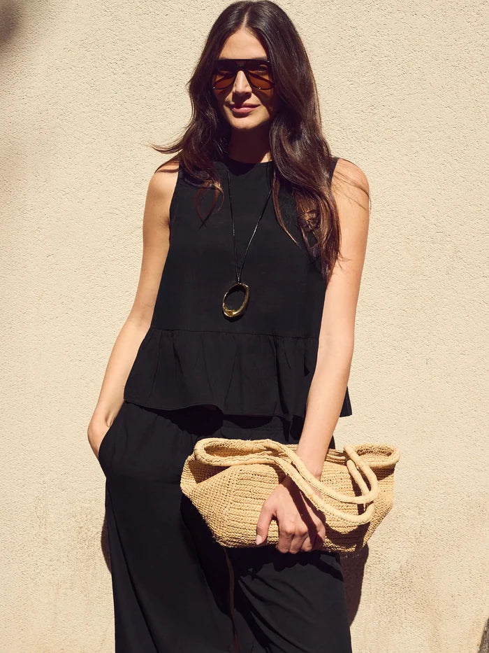 Black Cotton Peplum Top