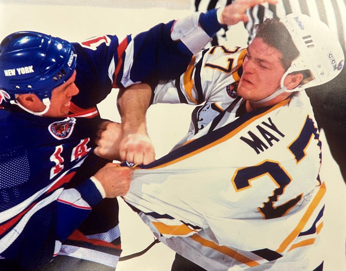 Brad May Unsigned Fight vs. Rangers 16x20 Photo Unsigned Photos TSE Buffalo