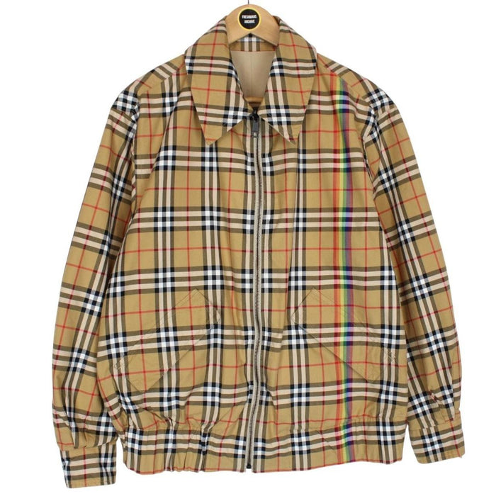Burberry Tan and Beige Rainbow Nova Check Full Zip Harrington Jacket