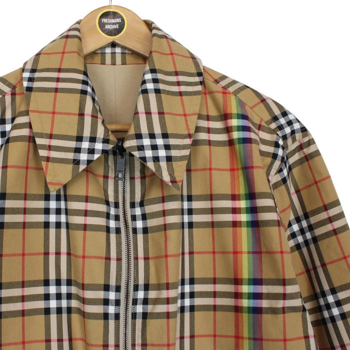 Burberry Tan and Beige Rainbow Nova Check Full Zip Harrington Jacket