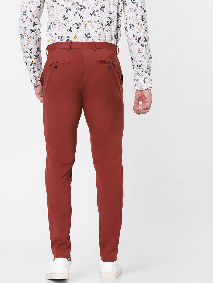 Burnt Red Mid Rise Slim Fit Trousers