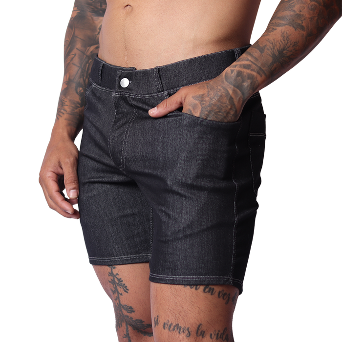 Denim Black Shorts vista frontal de Gigo Underwear