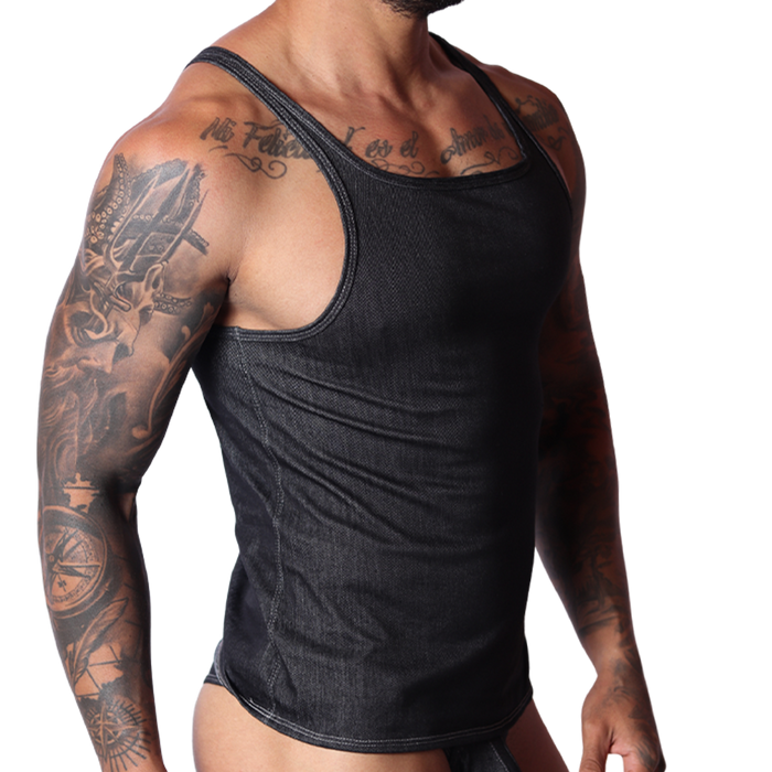 Denim Black Tank vista frontal de Gigo Underwear