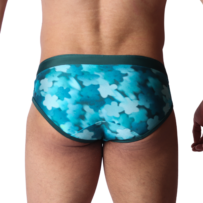 Floral Blue Swim Brief vista posterior de Gigo Underwear