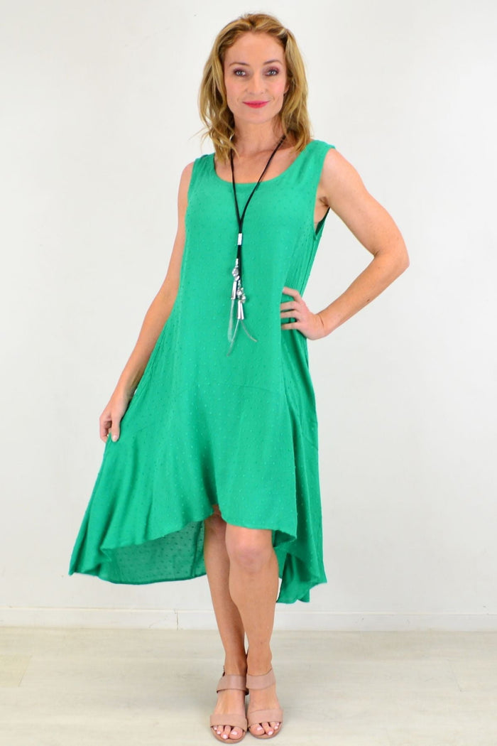 Grass green Willow Tree ladies' day shift dress tunic with long sleeves, casual style, and relaxed fit.