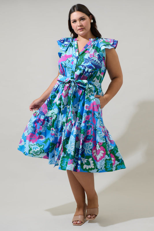Lavera Floral Charlotte Button Midi Dress Curve