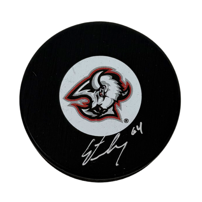 Logan Stanley Signed Buffalo Sabres Small Goathead Logo Hockey Puck