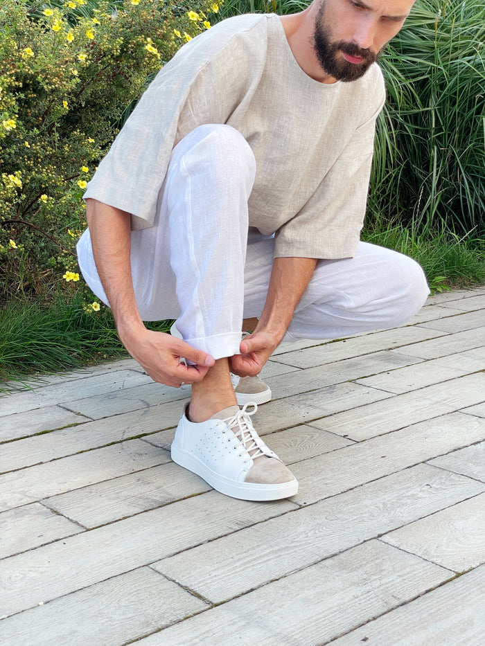 Loose Pleated Pants with Pleats CEDAR in White