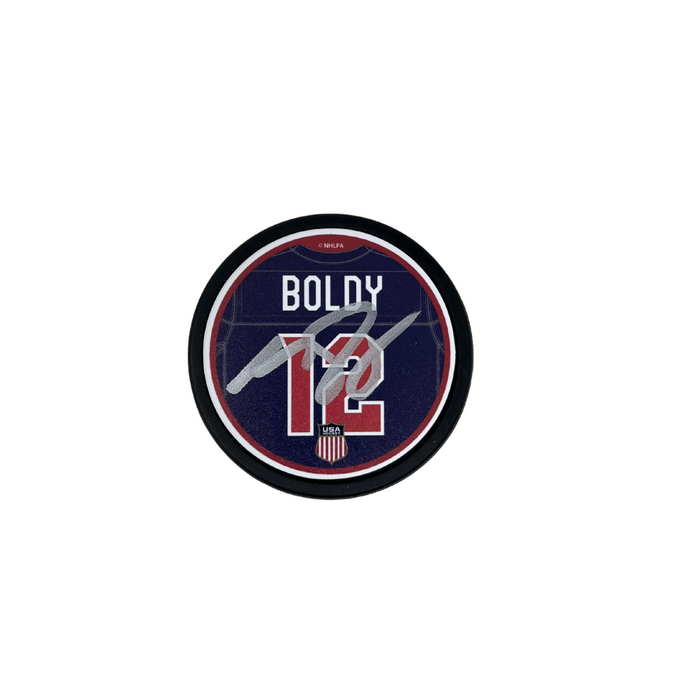 Matt Boldy Signed Jersey Team USA Hockey Puck