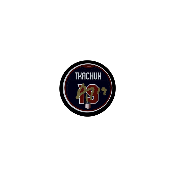 Matthew Tkachuk Signed Team USA Jersey Hockey Puck