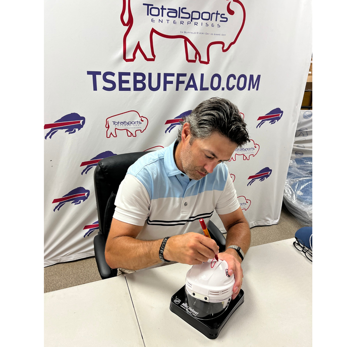 Michael Peca Signed Buffalo Sabres White Goathead Hockey Mini Helmet
