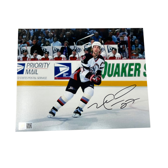 Michael Peca Signed Skating in White Goathead Photo