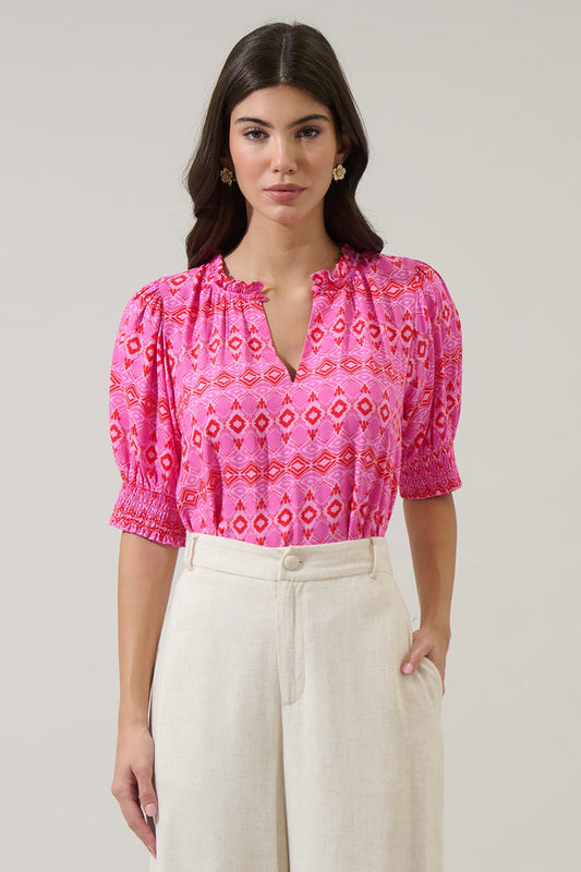 Mirany Ikat Bindy Puff Sleeve Top