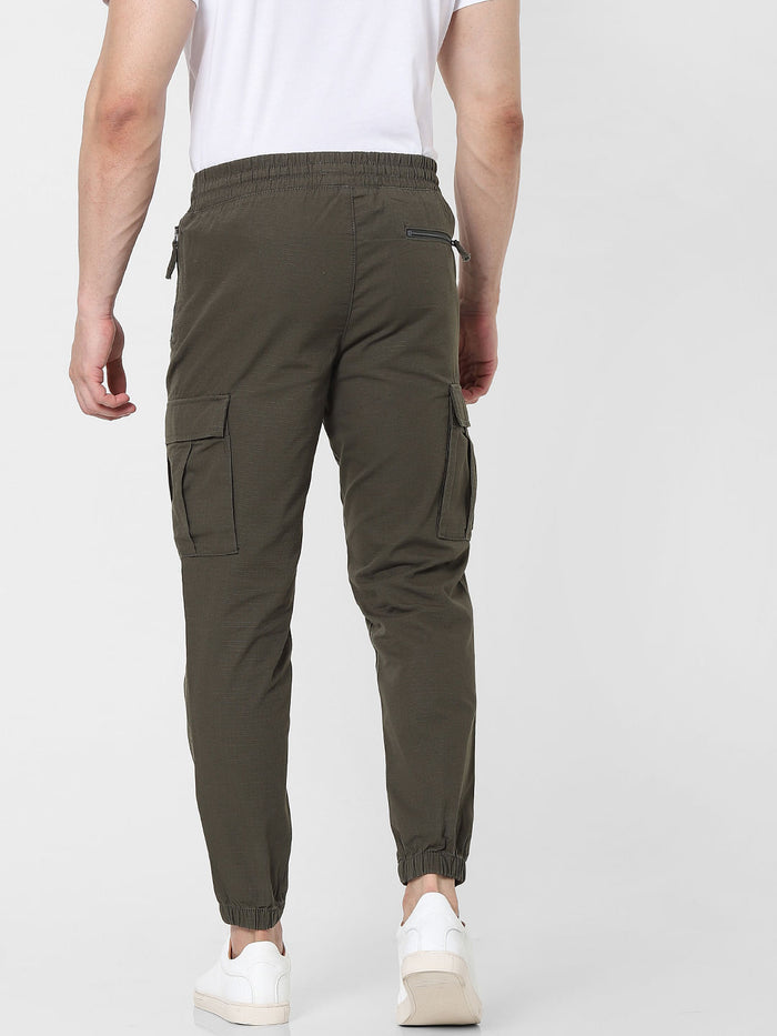 Olive Green Mid Rise Tapered Fit Pants