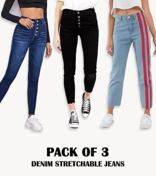 PACK OF 3 DENIM STRETCHABLE JEANS - Dubai Offers Today