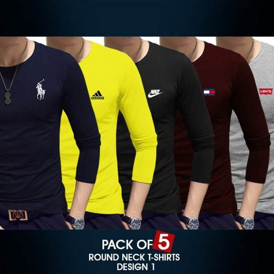 PACK OF 5 ROUND NECK T-SHIRTS DESIGN - Dubai Offers Today