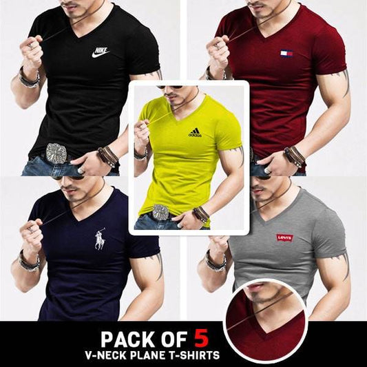 PACK OF 5 V-NECK PLANE T- SHIRTS - Dubai Offers Today