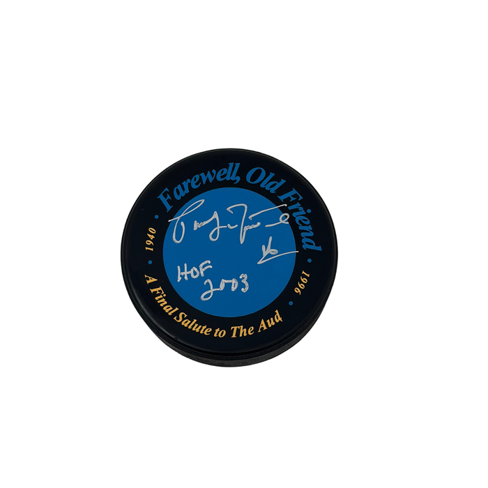 Pat LaFontaine Signed Farewell Old Friend Logo Hockey Puck