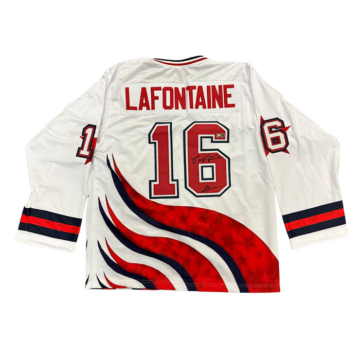 Pat LaFontaine Signed Pro-Style White USA Worlds Hockey Jersey