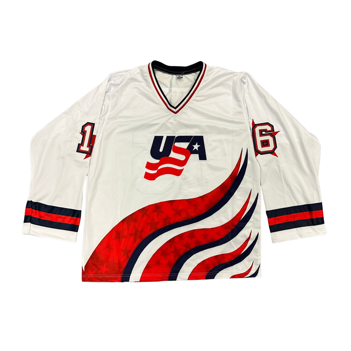 Pat LaFontaine Signed Pro-Style White USA Worlds Hockey Jersey