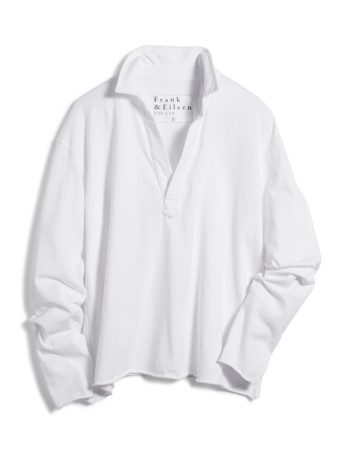 Flat front shot of White Frank & Eileen Patrick Popover Henley in Heritage Jersey