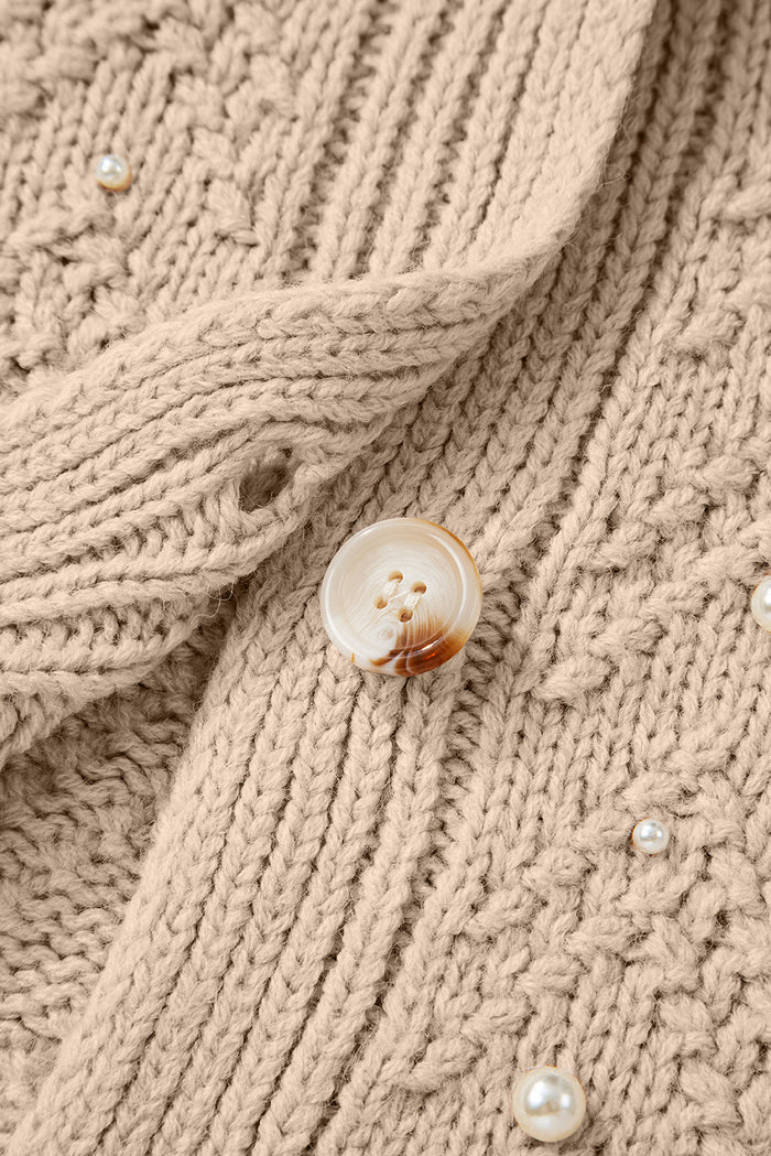 Pearl Embellished Buttoned V-Neck Knit Cardigan - Sweaters & Cardigans/Cardigans