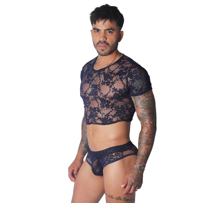 Prolix Blue Croop Top en modelo de Gigo Underwear