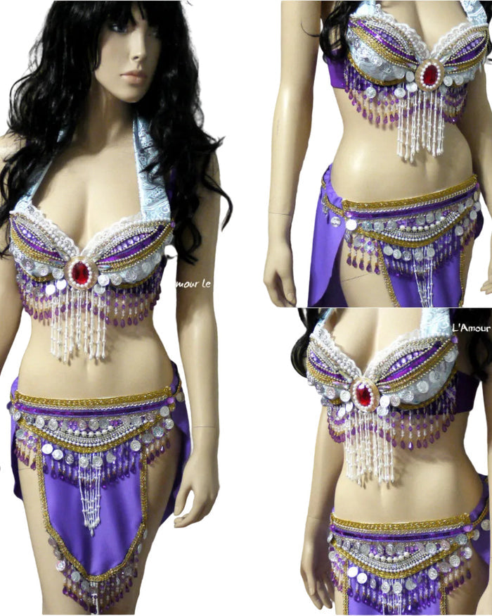 Psychic Sun Cat Inspired Gypsy Bra and Skirt Cosplay Dance Costume Rave Halloween Burlesque Show Girl