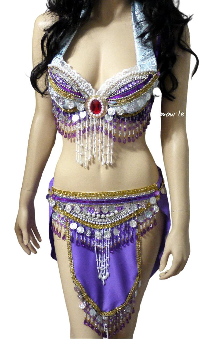 Psychic Sun Cat Inspired Gypsy Bra and Skirt Cosplay Dance Costume Rave Halloween Burlesque Show Girl