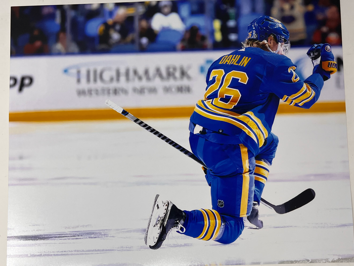 Rasmus Dahlin Unsigned Celebrating on One Knee Photo