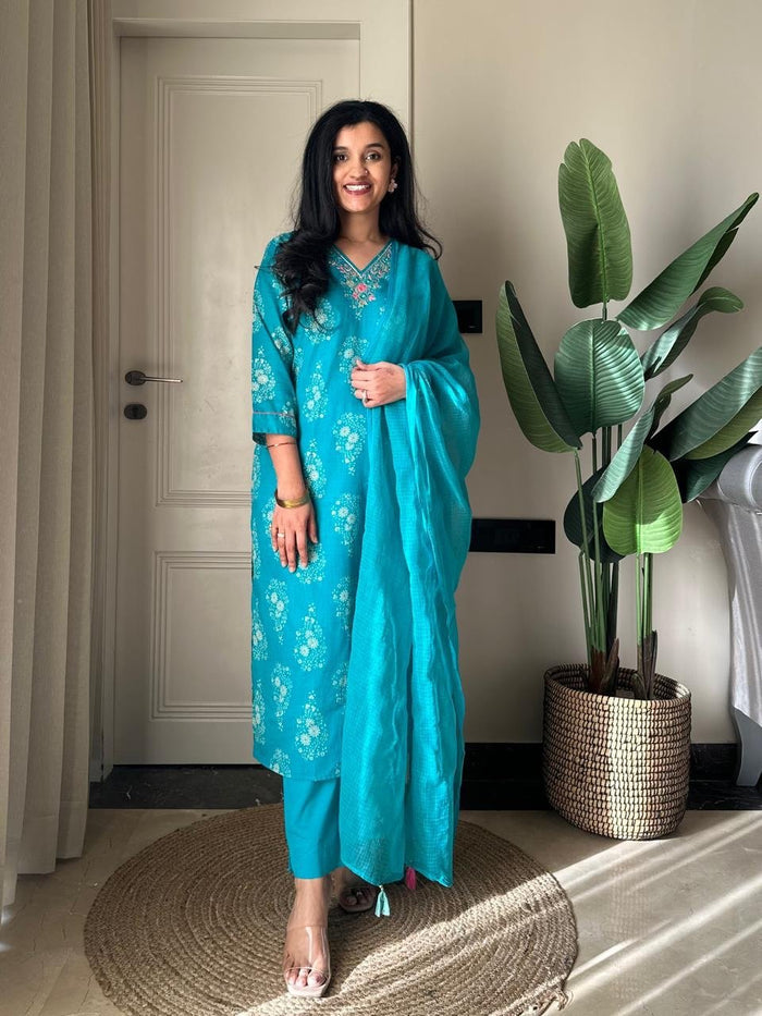 Ronak Boota Pure Cotton Suit- Blue