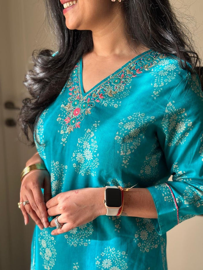 Ronak Boota Pure Cotton Suit- Blue
