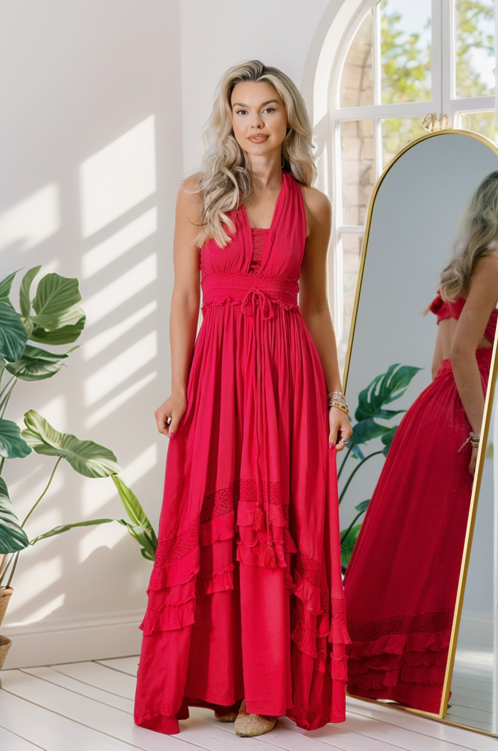 Ruffle & Radiance Maxi Dress in Fuchsia