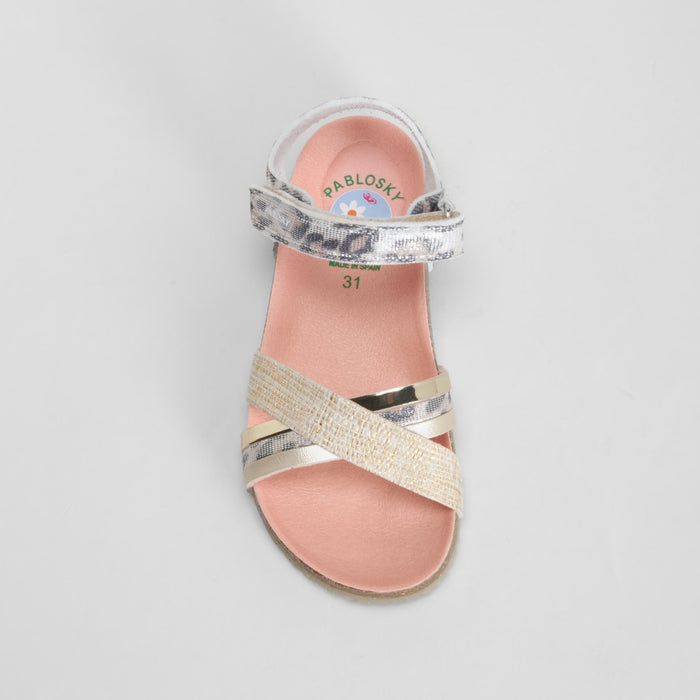 Sandalia tiras animal print blanca PABLOSKY