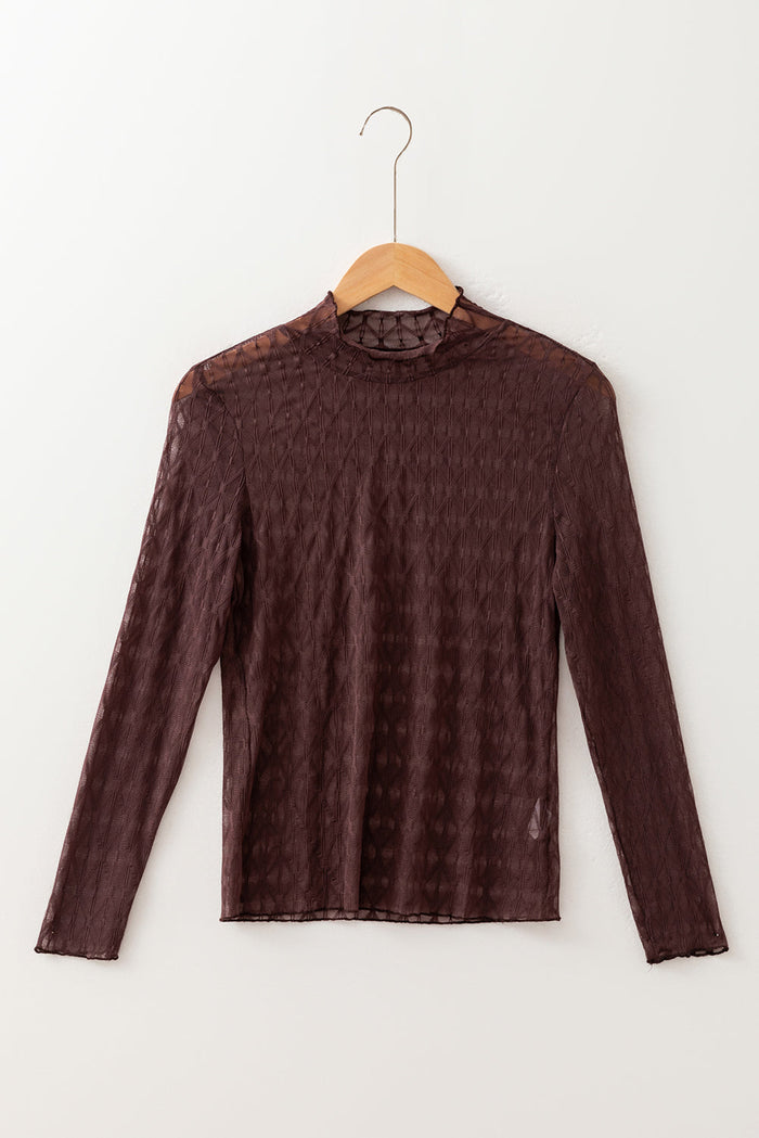 Sheer Mesh Patterned Long Sleeve Top - Tops/Long Tops
