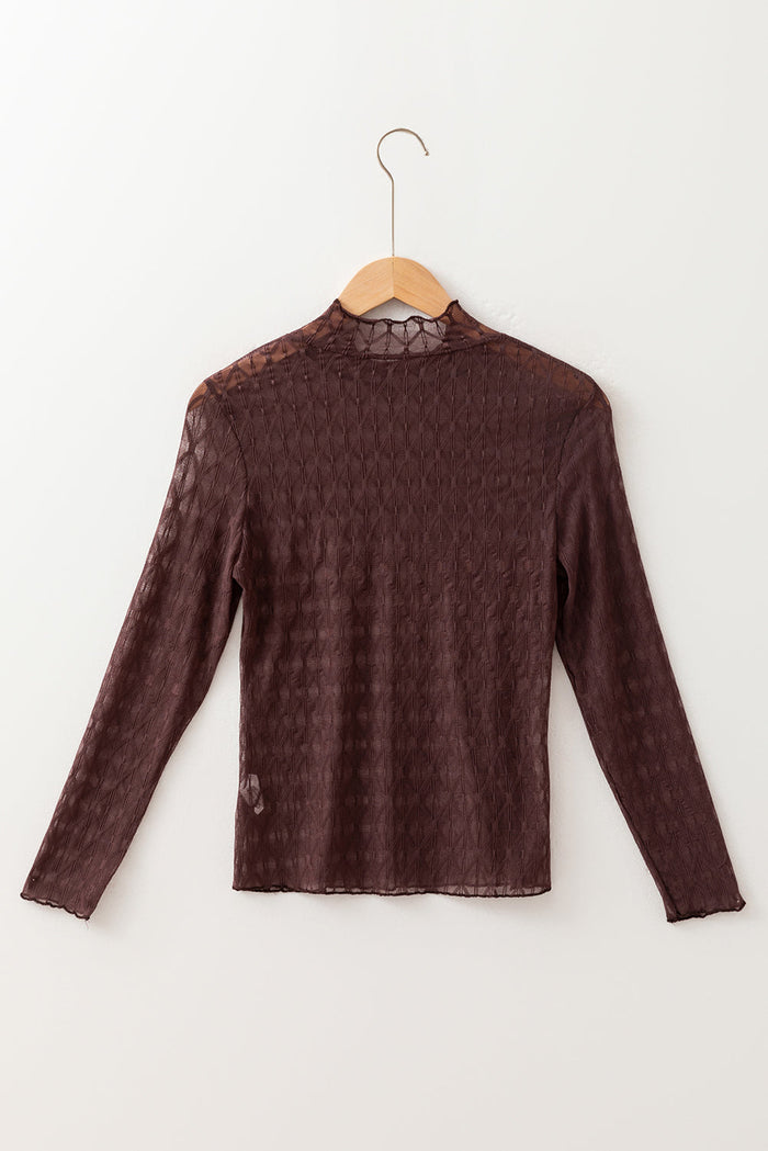 Sheer Mesh Patterned Long Sleeve Top - Tops/Long Tops