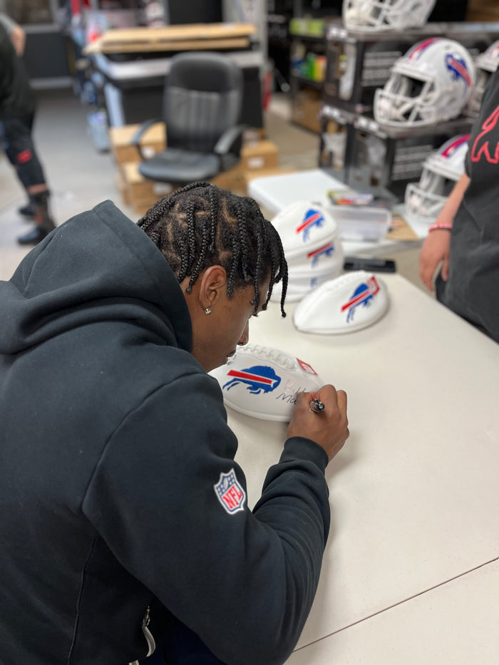 Skyler Bell Signed Buffalo Bills White Logo Football with "Bills Mafia"