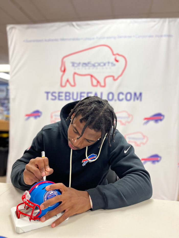 Skyler Bell Signed TSE Exclusive Riddell Inaugural Buffalo Bills Blue Speed Mini Helmet
