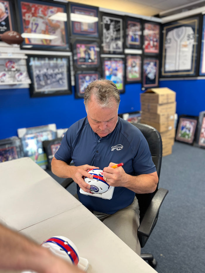 Steve Tasker Signed TSE Exclusive Riddell Inaugural Buffalo Bills White Speed Mini Helmet