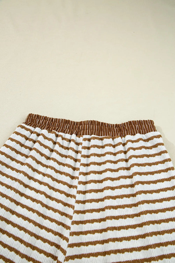 Striped Collared Pullover Top and Drawstring Trousers Co-ord Set - Two Piece Sets/Pant Sets
