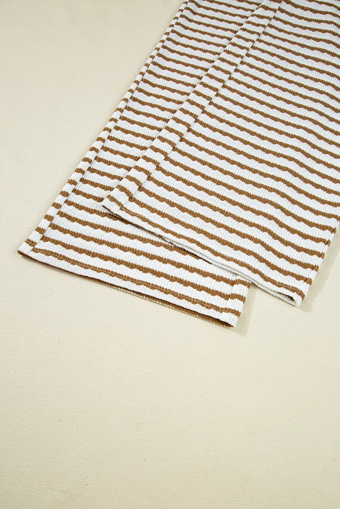 Striped Collared Pullover Top and Drawstring Trousers Co-ord Set - Two Piece Sets/Pant Sets