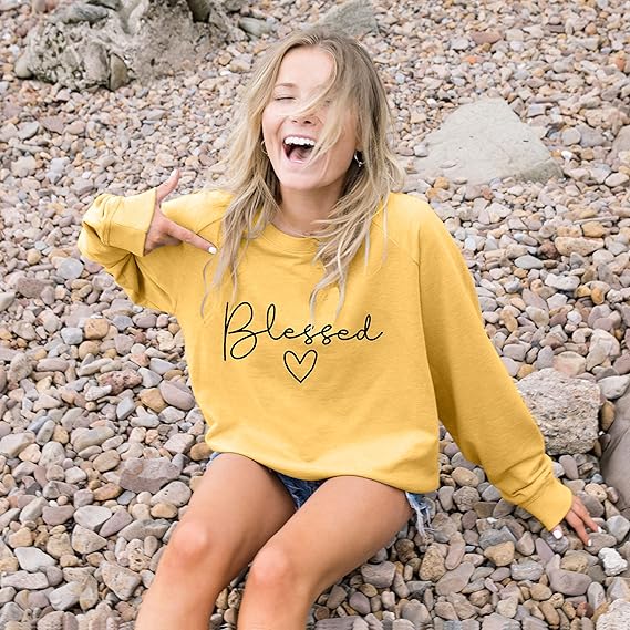 SXV  'BLESSED’ Printed Cool Aesthetic Drop Shoulder Oversized Baggy Sweatshirt