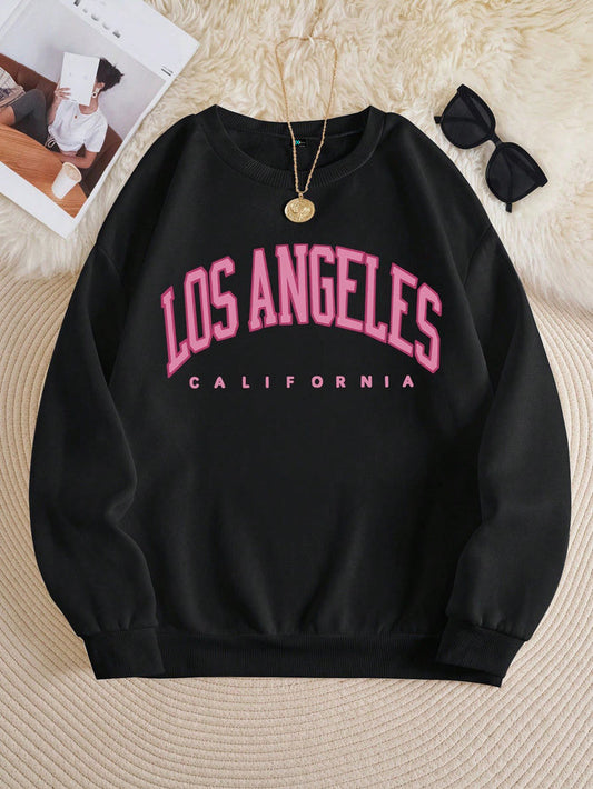 SXV etter Printed Round Neck Long Sleeve Casual Sweatshirt