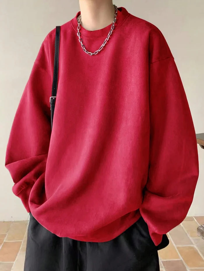SXV Loose Solid Color Round Neck Casual Sweatshirt
